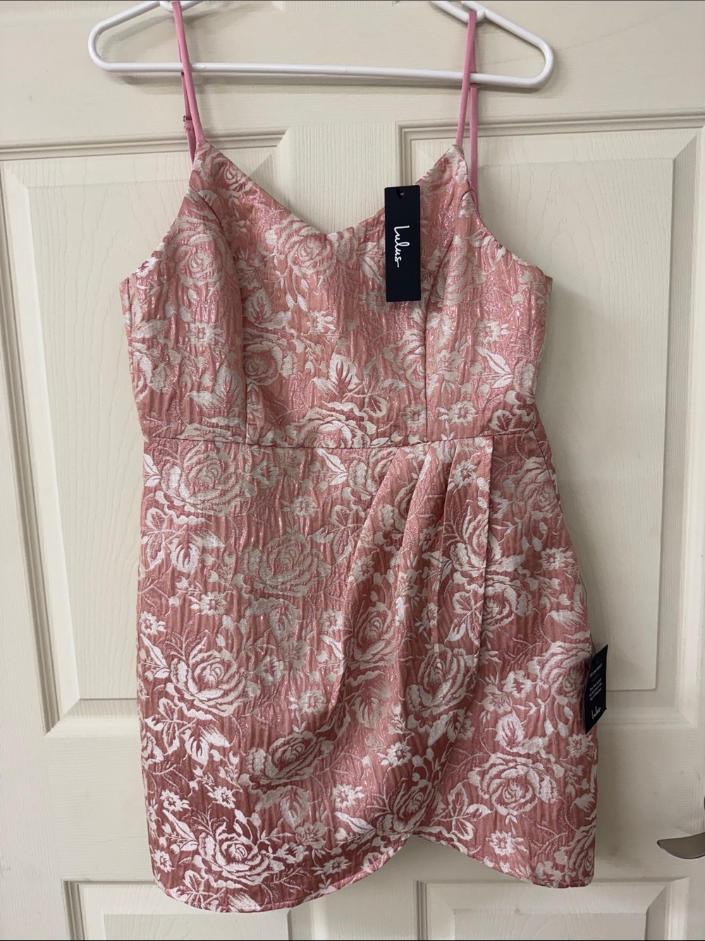 Lulu's Blush Pink Floral Jacquard Spaghetti Strap Mini Dress
